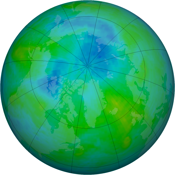 Arctic ozone map for 15 August 1993